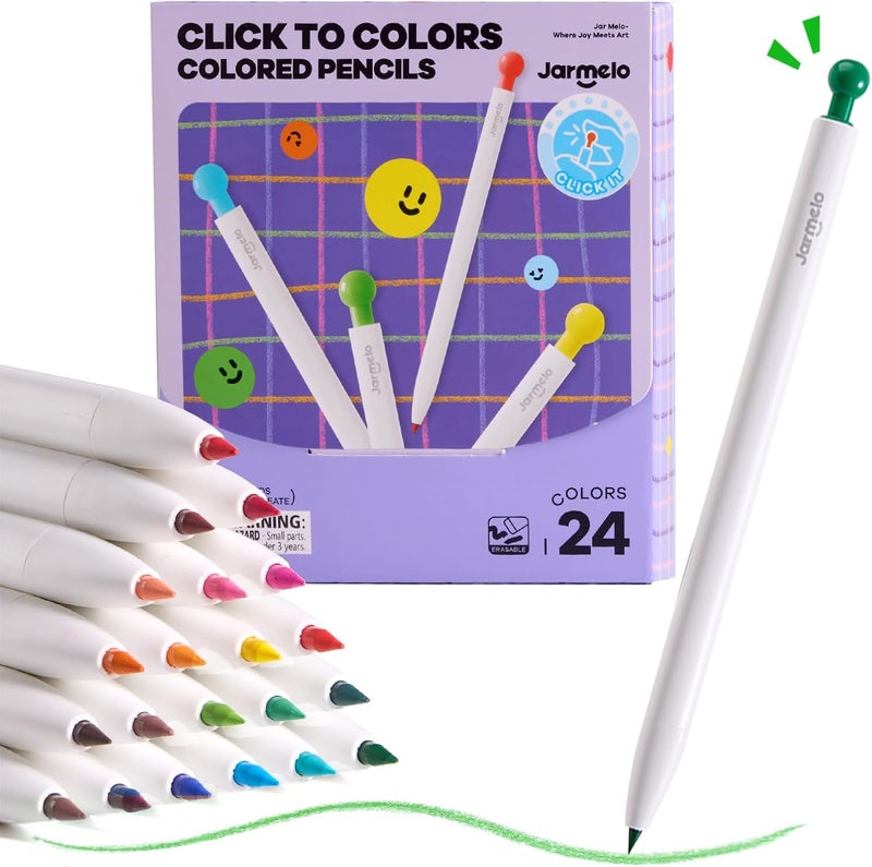 JARMELO Mechanical Colored Pencils 24 Count, Erasable Oil-Based Pastel Pencils with Sharpener, Retractable 3mm Thick Color Leads, Drawing & Art Supplies for Kids 6-12, Artists Adults Coloring Books - Image 1